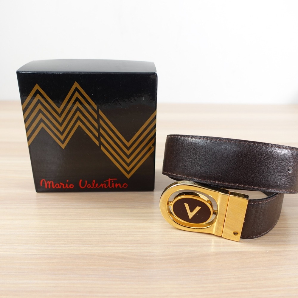 VALENTINO Belt 65 26 Black Leather V Logo Gold Buckle Dress Formal‎ Luxury ITALY